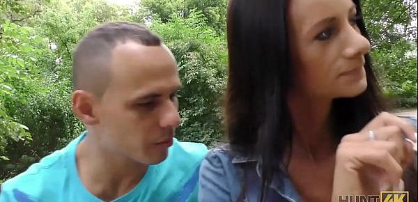  HUNT4K. Impressive outdoor sex action with graceful brunette babe